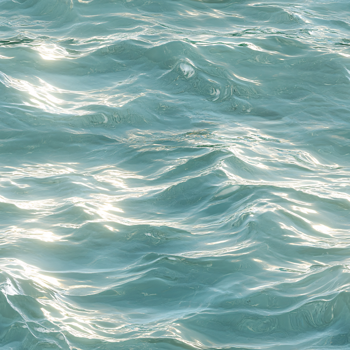 Realistic Ocean Surface Water with Gentle Waves and Light Reflections seamless PBR texture preview