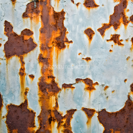 Seamless 3D PBR Rusted Metal Texture Featuring Intense Orange-Brown Corrosion and Peeling Surface
