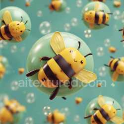 seamless Seamless 3D Inflated PBR Texture Featuring Glossy Green Bubble Pods with Cute Yellow Bumblebees texture 8k free download PBR