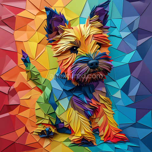 Seamless 3D PBR Texture Featuring Stylized Vibrant Cairn Terrier Fur and Geometric Background