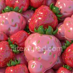 seamless Seamless 3D Inflated PBR Texture of Glossy Vinyl Strawberry Bubbles with Green Seeds texture 8k free download PBR