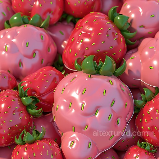 Inflated PBR Texture Featuring Glossy Red Strawberry-Shaped Vinyl Panels with Green Seeds seamless Inflated PBR texture