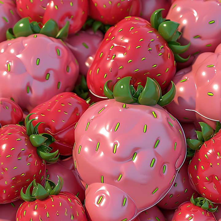 Inflated Featuring Glossy Red Strawberry-Shaped Vinyl Panels with Green… seamless PBR texture preview