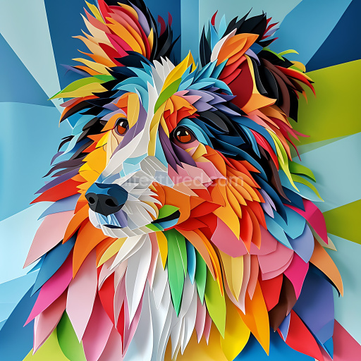 Seamless 3D PBR Texture of Vibrant Collie Dog Fur Pattern in Origami Style