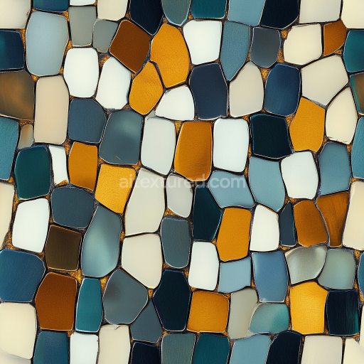 Seamless 3D Mosaic PBR Texture Featuring Blue and Mustard Ceramic Chips with Matte Finish texture preview