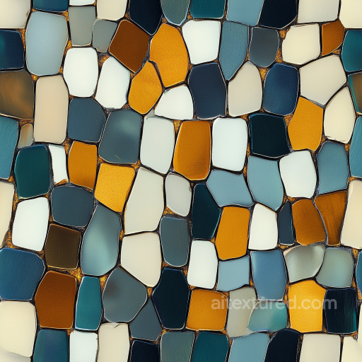 Mosaic PBR Texture Featuring Blue and Mustard Ceramic Chips with Matte Finish seamless Mosaic PBR texture