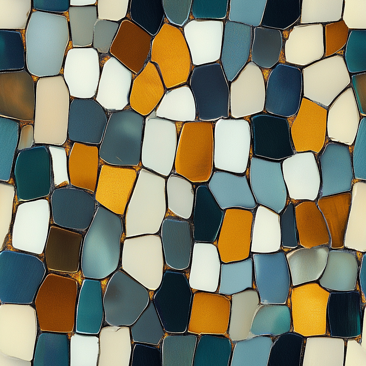 Mosaic Featuring Blue and Mustard Ceramic Chips with Matte Finish seamless PBR texture preview
