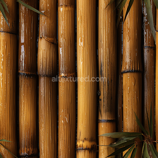 Seamless 3D PBR Texture of Glossy Bamboo Stalks with Deep Grain Detail
