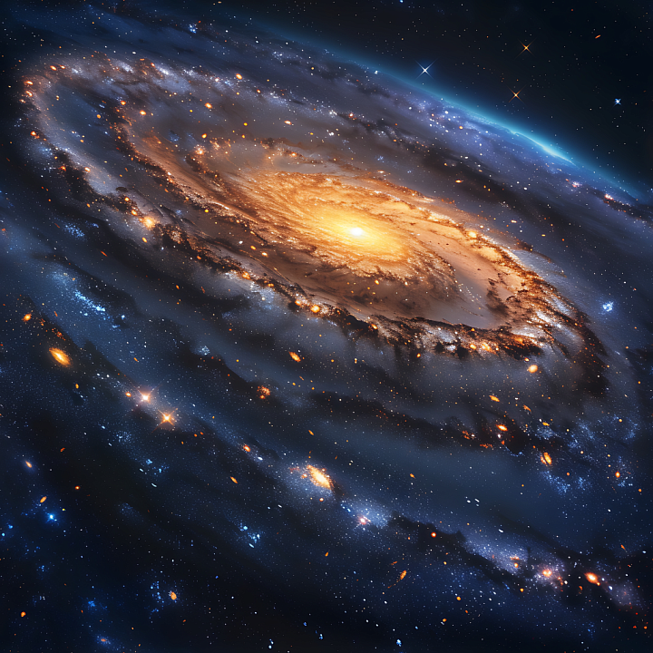 Space Featuring Radiant Spiral Galaxy and Vibrant Starfield seamless PBR texture preview