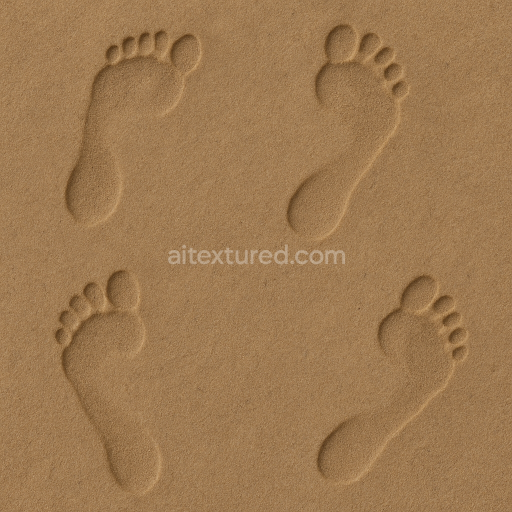 Seamless 3d texture pbr 8k wet sand with footprint contrast and shallow barefoot marks