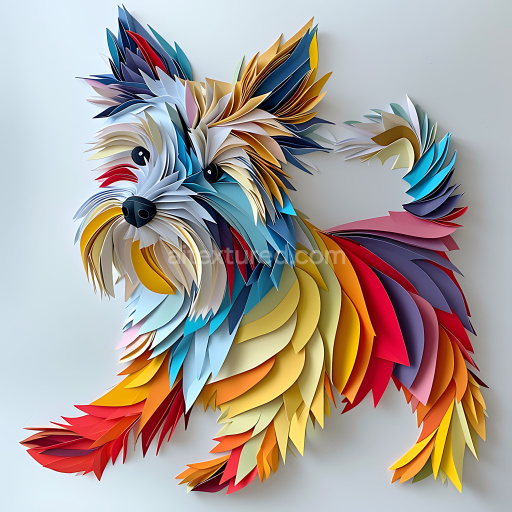 Seamless 3D PBR Texture Featuring Multicolored Cairn Terrier Origami Fur