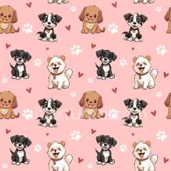 Pattern Bundle - Seamless 3D Pattern PBR Texture Featuring Cute Cartoon Dogs and Hearts on Pink texture preview
