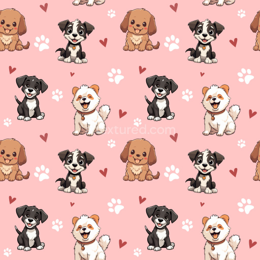 Pattern Bundle - Seamless 3D Pattern PBR Texture Featuring Cute Cartoon Dogs and Hearts on Pink texture preview