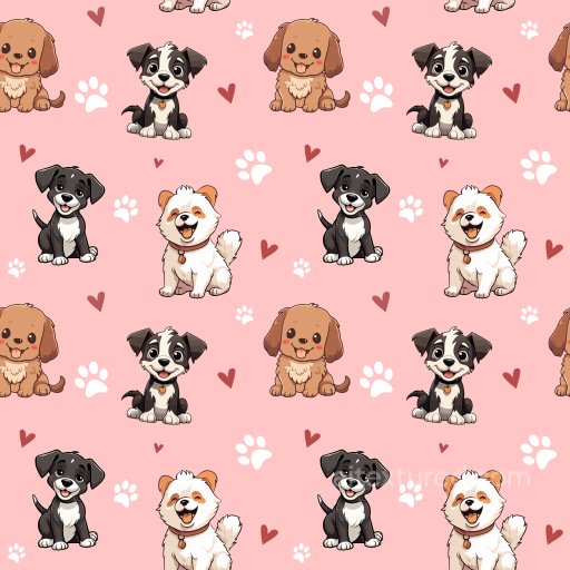 Pattern PBR Texture Featuring Cute Cartoon Dogs and Hearts on Pink seamless Pattern Bundle PBR texture