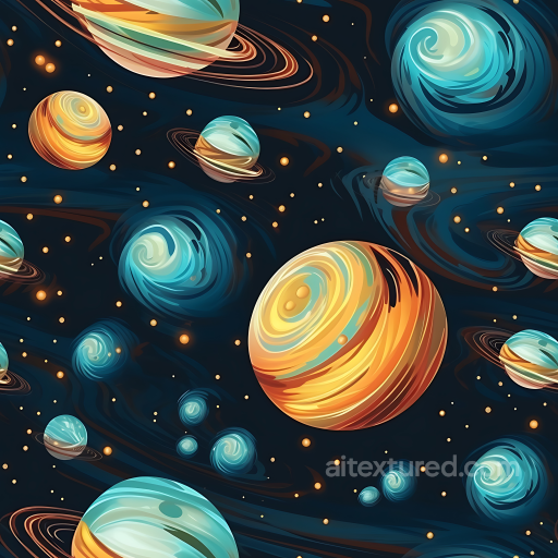 Space PBR Texture Featuring Colorful Planets and Swirling Nebula Clouds seamless Star, space, planets PBR texture