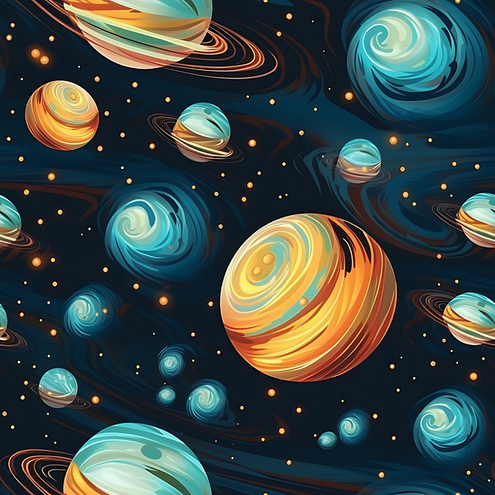 Space Featuring Colorful Planets and Swirling Nebula Clouds seamless PBR texture preview