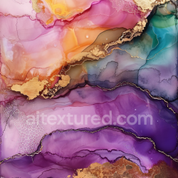 seamless Seamless 3D Alcohol Ink PBR Texture Featuring Lush Purple Hues and Metallic Gold Veins texture 8k free download PBR