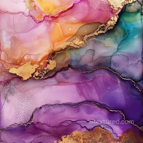 Alcohol Ink PBR Texture Featuring Lush Purple Hues and Metallic Gold Veins Alcohol ink texture preview