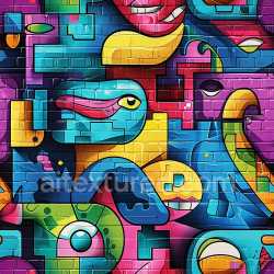 seamless Seamless 3D PBR Texture Featuring Colorful Abstract Graffiti on Brick Wall texture 8k free download PBR