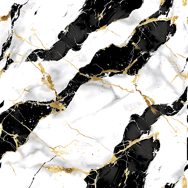Black and White Marble with Gold Veins and Polished Finish seamless PBR texture preview