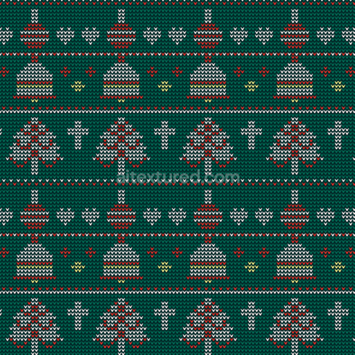 Seamless 3D PBR Knitted Fabric Texture with Christmas Trees and Ornaments