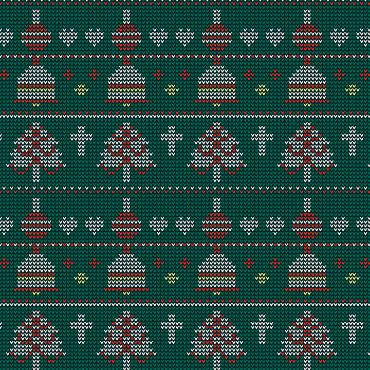 Knitted Fabric with Christmas Trees and Ornaments seamless PBR texture preview