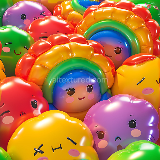 Seamless 3D Inflated PBR Texture Featuring Glossy Colorful Balloon Characters