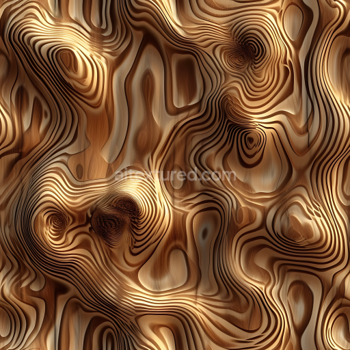 Seamless 3D Sculpted Wood Grain PBR Texture with Intricate Contours and Warm Tones