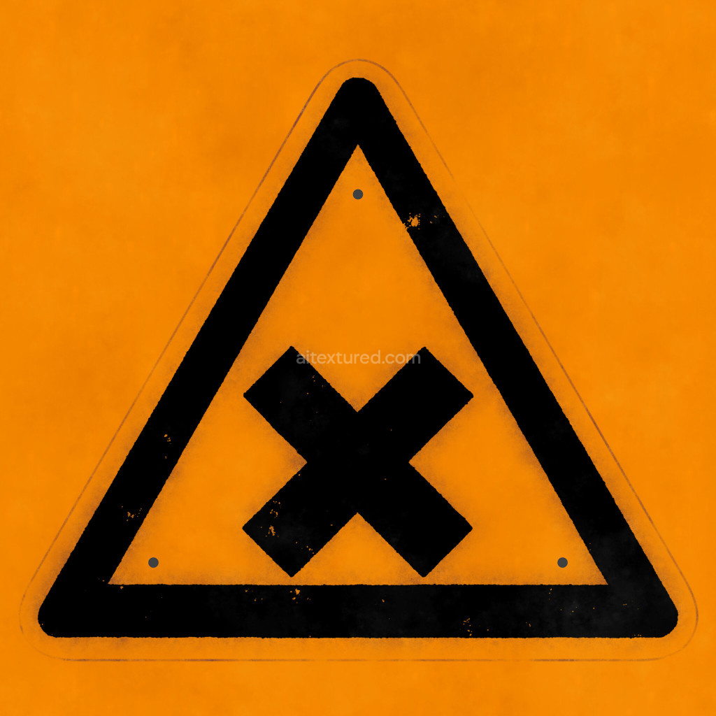 Seamless PBR texture of a warning sign with black and orange colors