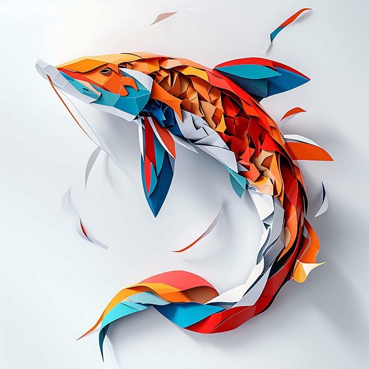 Featuring Origami-Style Fish with Multicolor Layers seamless PBR texture preview