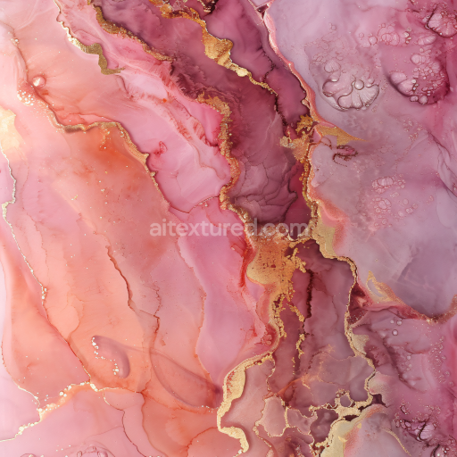 Seamless 3D Alcohol Ink PBR Texture with Pink Shades and Gold Veining