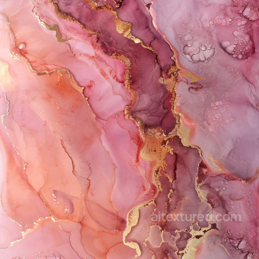 Alcohol Ink PBR Texture Featuring Pink and Gold Fluid Marbling seamless Alcohol ink PBR texture
