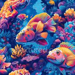 seamless Seamless 3D PBR Texture Featuring Vibrant Underwater Fish and Coral Graffiti texture 8k free download PBR