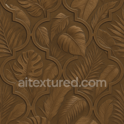 seamless Seamless 3d texture pbr 8k tropical leaves quatrefoil wallpaper with embossed bronze sheen finish texture 8k free download PBR