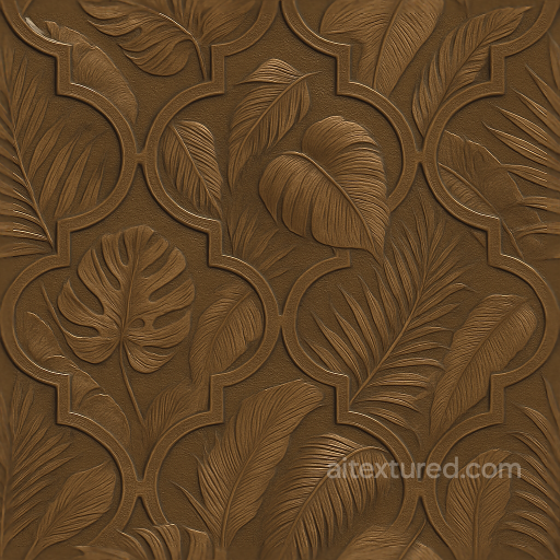 Tropical Leaves Quatrefoil Wallpaper With Embossed Bronze Sheen Finish seamless Wallpaper PBR texture