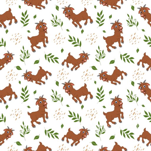 Pattern PBR Texture with Playful Cartoon Goats and Greenery seamless Pattern Bundle PBR texture