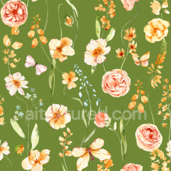 seamless Seamless 3D PBR Watercolor Floral Greenery Texture with Orange Flowers texture 8k free download PBR
