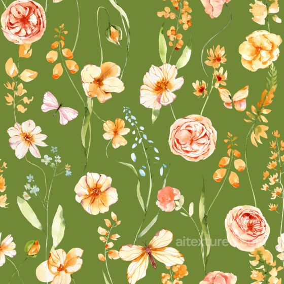 Watercolor Floral Greenery Texture with Orange Flowers watercolor greenery texture preview