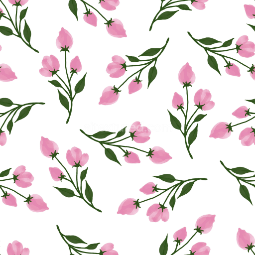 Seamless 3D PBR Texture of Pink Flower Buds with Green Leaves on White Background