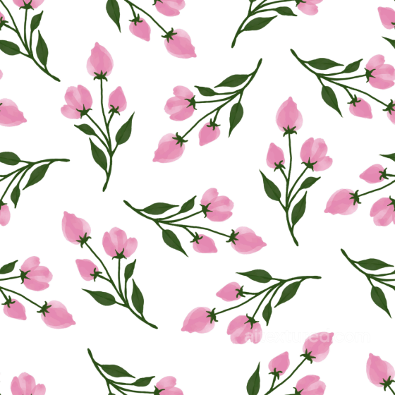Pink Flower Buds Seamless Texture with Green Leaves on White Background Pink Flower texture preview