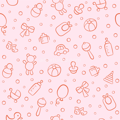 Seamless 3D PBR Texture of Baby Toy Line Art Pattern on Soft Pink Background