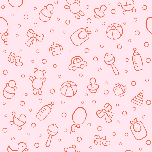 Baby Girl Texture of Baby Toy Line Art Pattern on Soft Pink Background seamless Baby girl  PBR texture