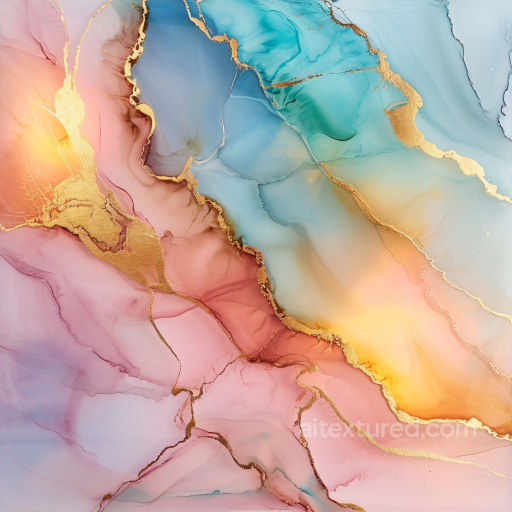 Alcohol Ink PBR Texture Featuring Pastel Swirls and Gold Veins seamless Alcohol ink PBR texture