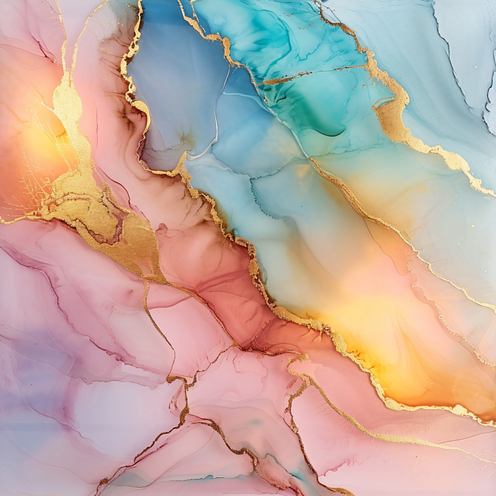 Alcohol Ink Featuring Pastel Swirls and Gold Veins seamless PBR texture preview