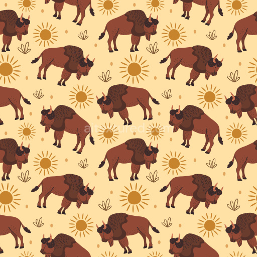 Pattern Bundle - Seamless 3D Pattern PBR Texture Featuring Stylized Bison Motifs in Warm Earthy Colors texture preview