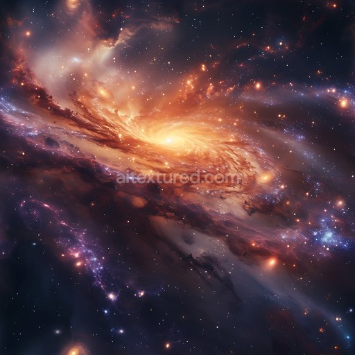 Seamless 3D Space PBR Texture Featuring Luminous Spiral Galaxy and Nebula Clouds