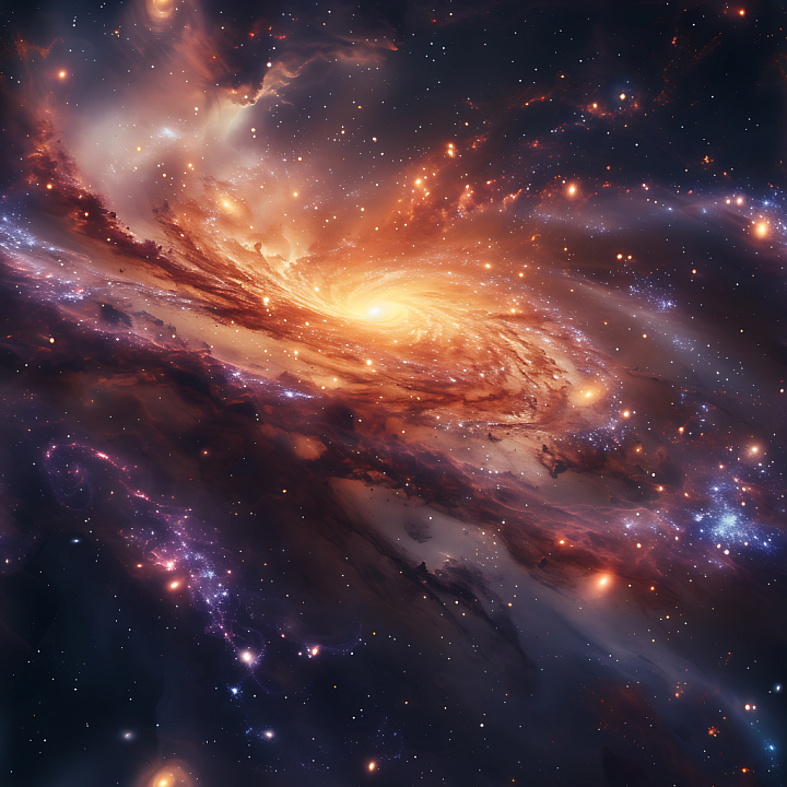 Space Featuring Luminous Spiral Galaxy and Nebula Clouds seamless PBR texture preview