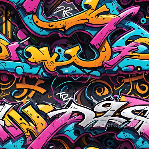 Seamless 3D PBR Graffiti Texture with Bright Pink, Orange, and Blue Street Art texture preview