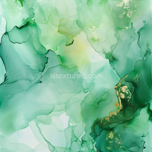Seamless 3D Alcohol Ink PBR Texture Featuring Fluid Green Waves with Gold Veins