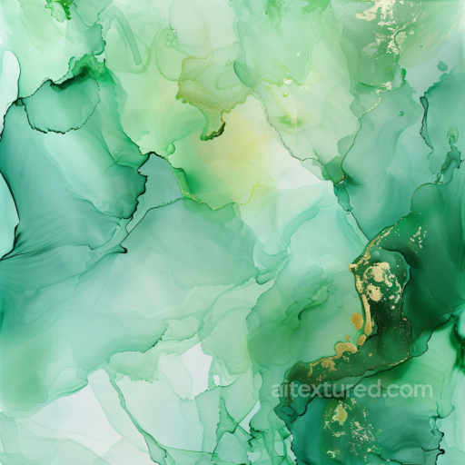 Alcohol Ink PBR Texture Featuring Fluid Green Waves with Gold Veins seamless Alcohol ink PBR texture